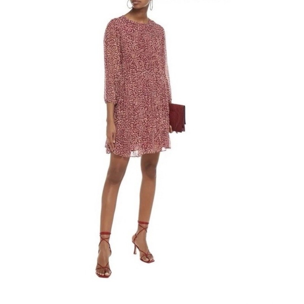 Ba&sh Grace Women's Burgundy‎ Abstract  Print Tiered Baby Doll Dress  Size M